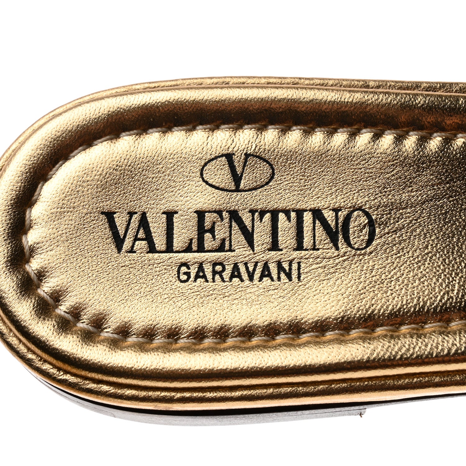 Valentino Garavani Metallic Pebbled Calfskin Roman Stud Flat Slide Sandals 39 Antique Brass 7 of 9