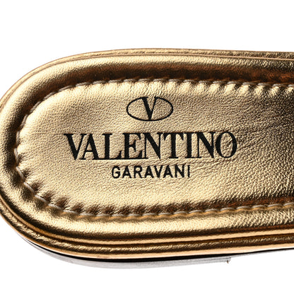Valentino Garavani Metallic Pebbled Calfskin Roman Stud Flat Slide Sandals 39 Antique Brass 7 of 9