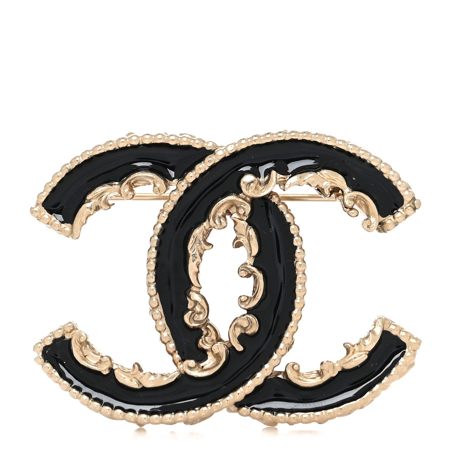 Enamel CC Baroque Brooch Black Gold