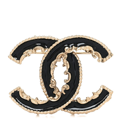 Chanel Enamel CC Baroque Brooch Black Gold 1 of 4