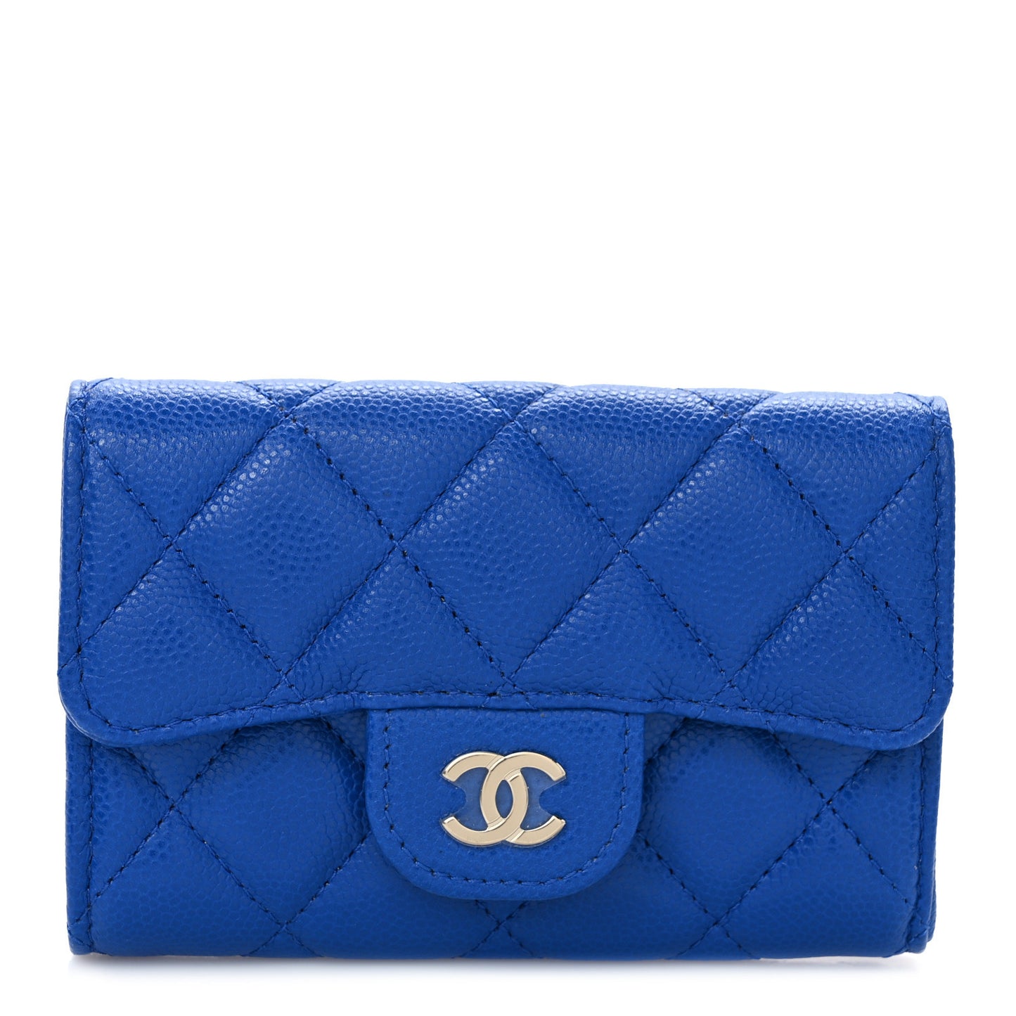 Caviar Quilted Flap Card Holder Wallet Blue