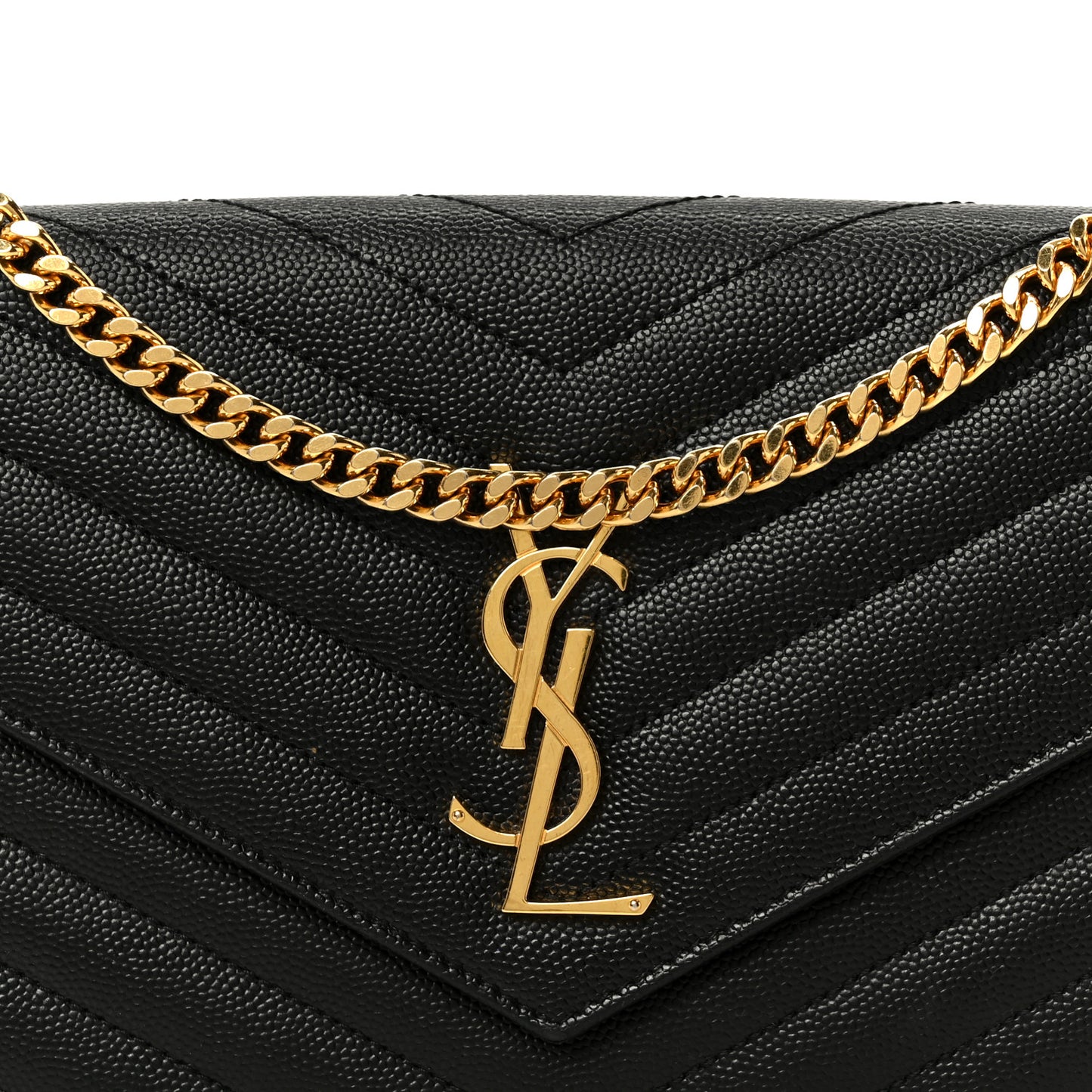 Grain De Poudre Matelasse Chevron Monogram Chain Wallet Black