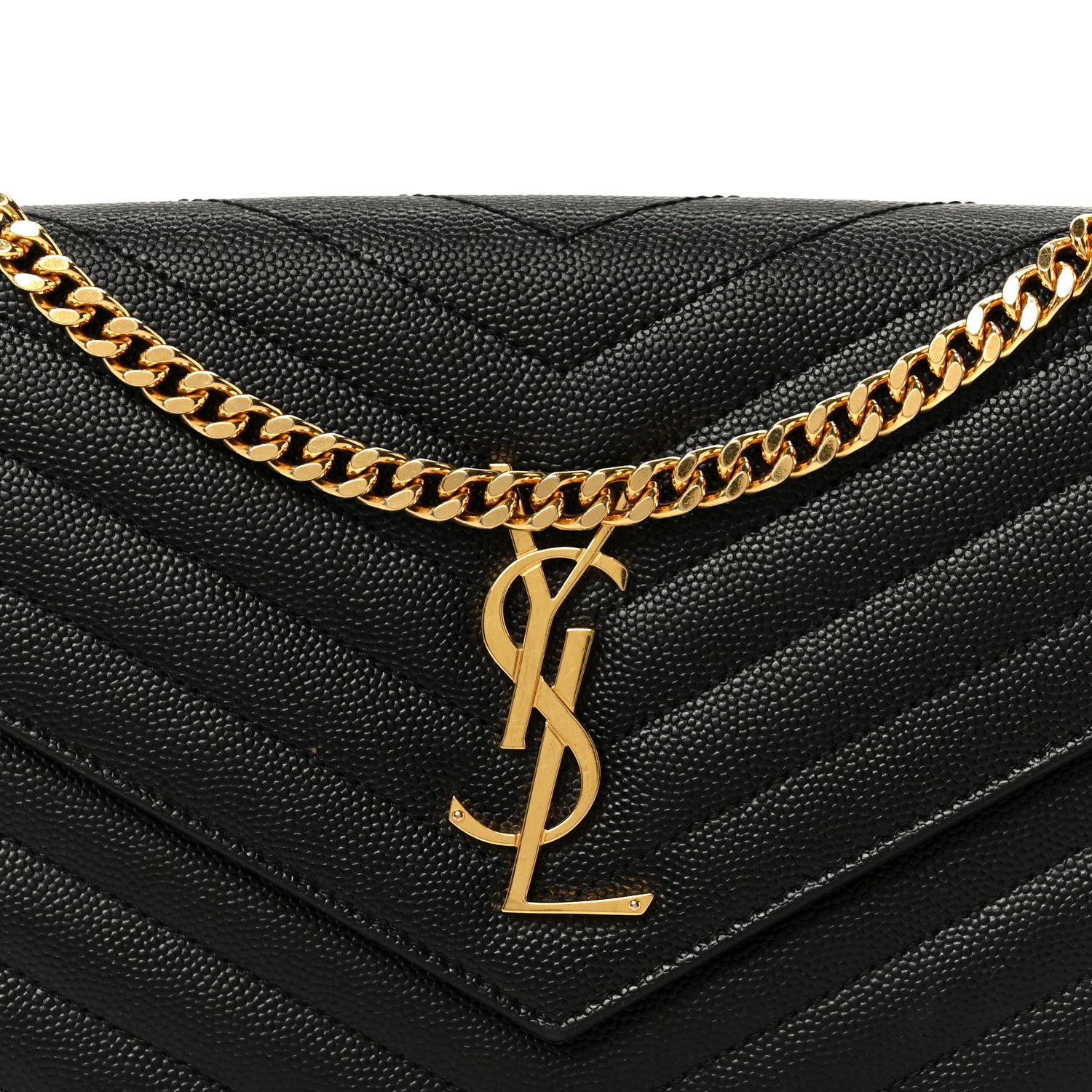 Saint Laurent Grain De Poudre Matelasse Chevron Monogram Chain Wallet Black 7 of 9