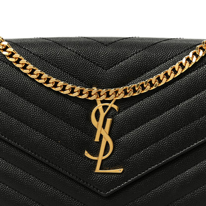 Saint Laurent Grain De Poudre Matelasse Chevron Monogram Chain Wallet Black 7 of 9