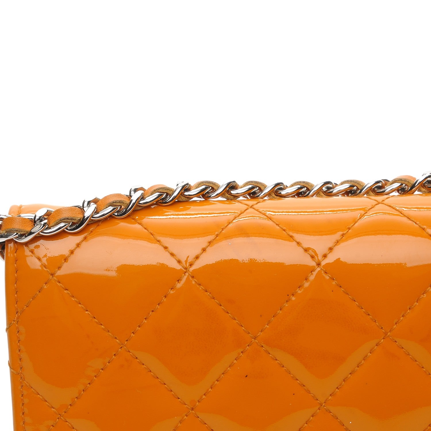 Chanel Patent Quilted Wallet On Chain WOC Orange 9 of 12