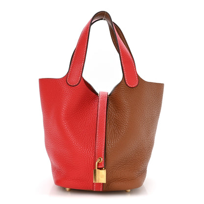 Hermes Taurillon Clemence Picotin Lock Picotin 18 PM Rouge De Coeur Gold 1 of 12