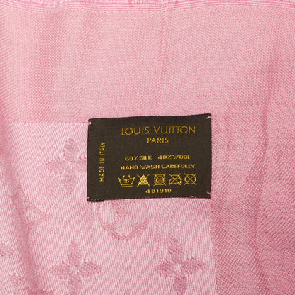 Louis Vuitton Silk Wool Monogram Denim Bleached Shawl Rose 5 of 5