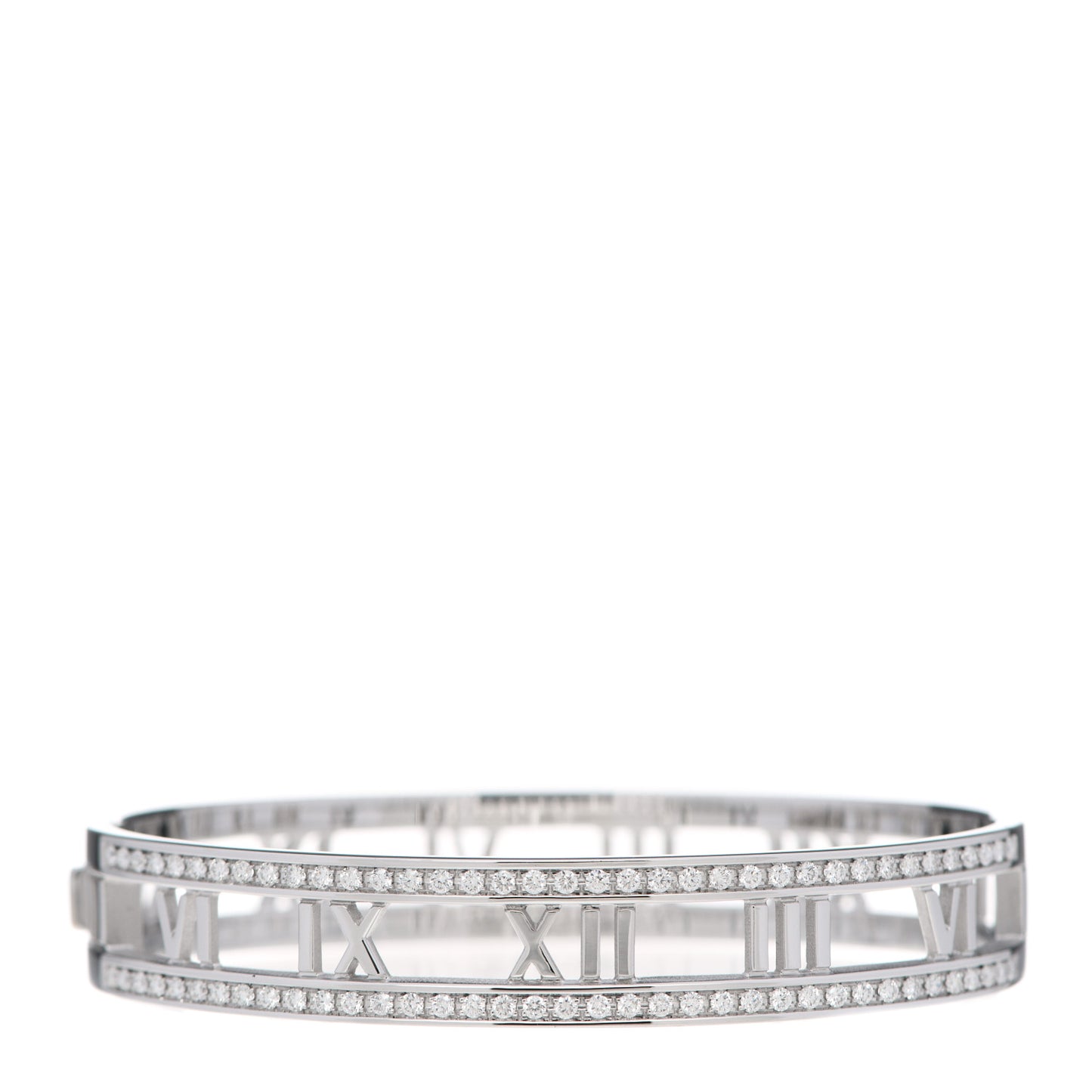 18K White Gold Diamond Atlas Open Hinged Bangle Bracelet