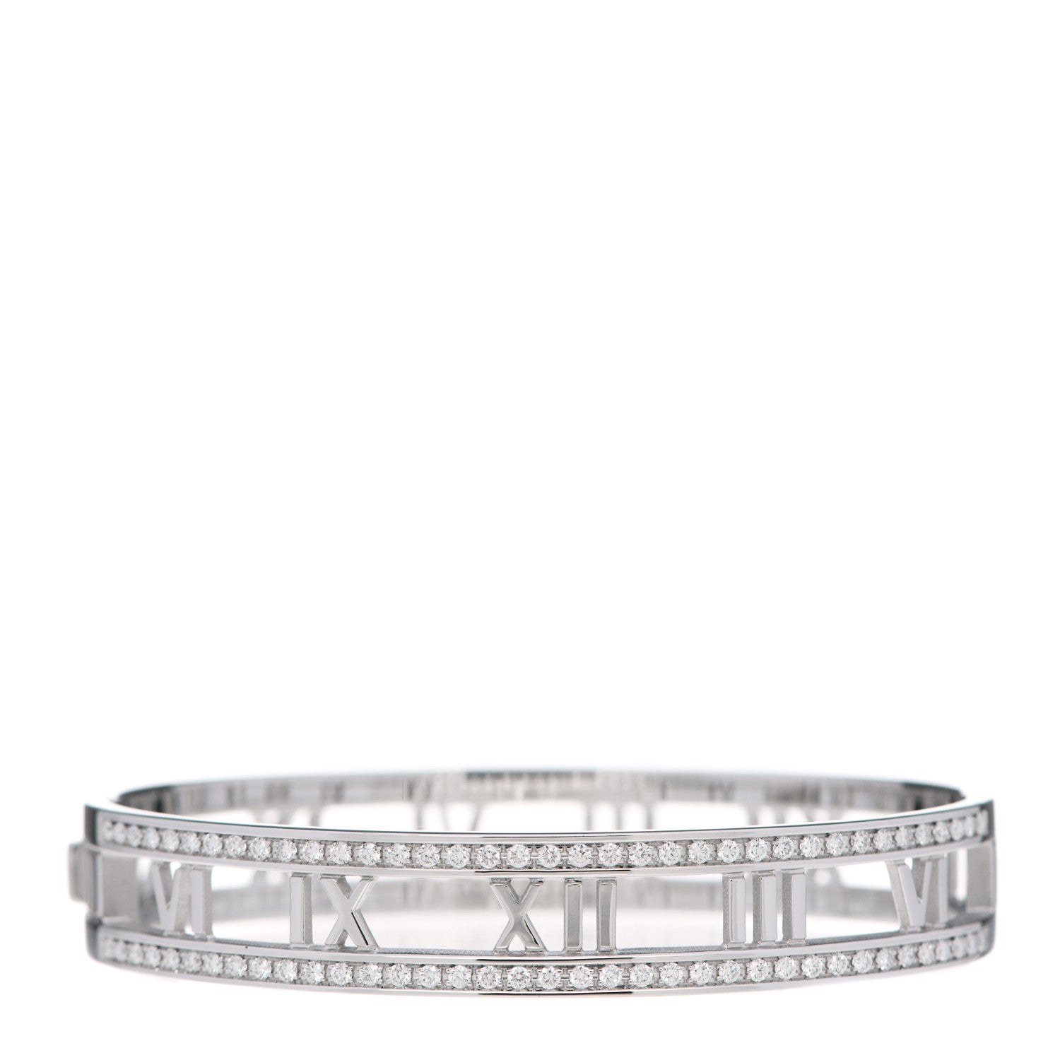Tiffany 18K White Gold Diamond Atlas Open Hinged Bangle Bracelet 1 of 5