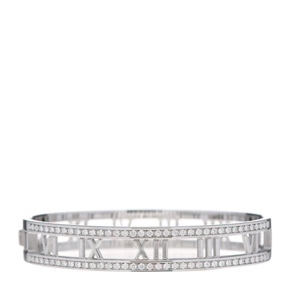 Tiffany 18K White Gold Diamond Atlas Open Hinged Bangle Bracelet 1 of 5