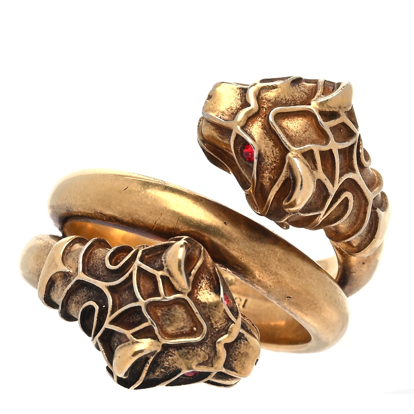 Tiger Heads Double Wrap Ring 9 Aged Gold