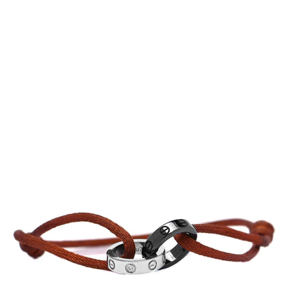 Cartier 18K White Gold Ceramic 4 Diamond LOVE Cord Bracelet Brown 1 of 7