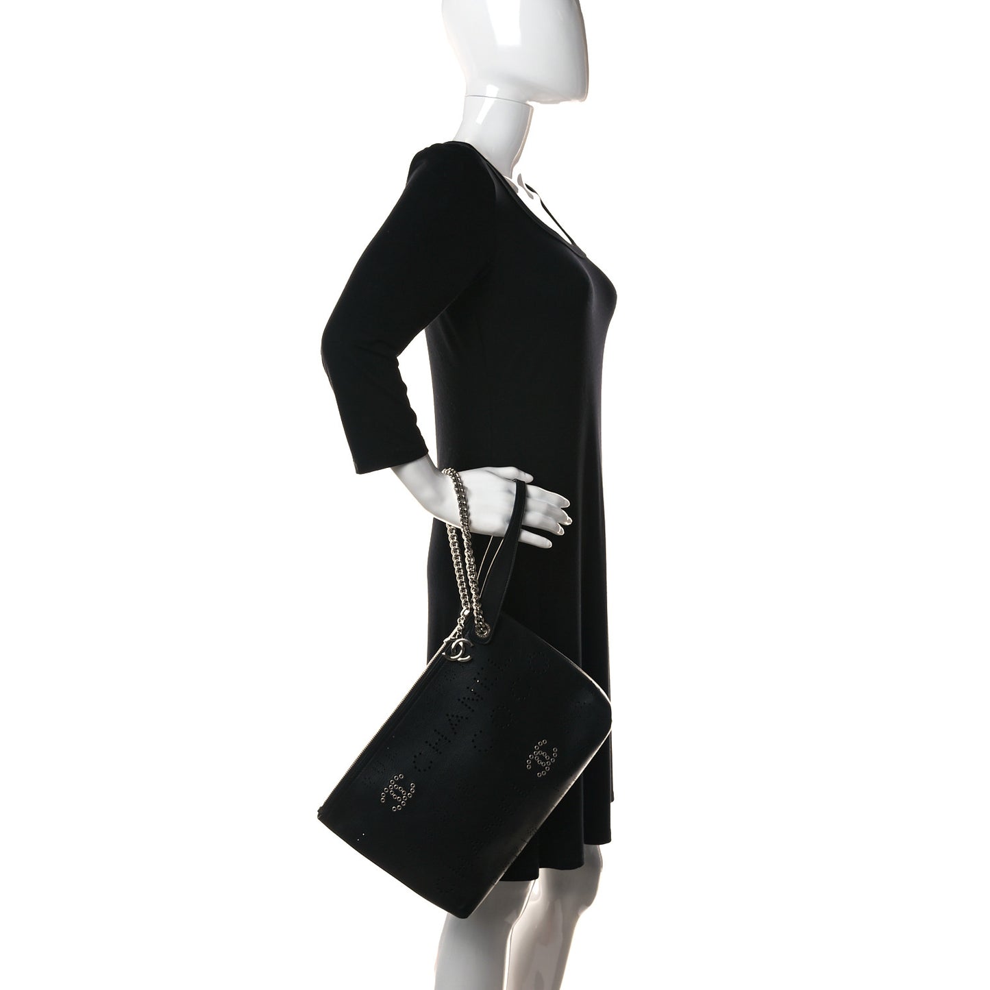 Calfskin Eyelets Clutch Black