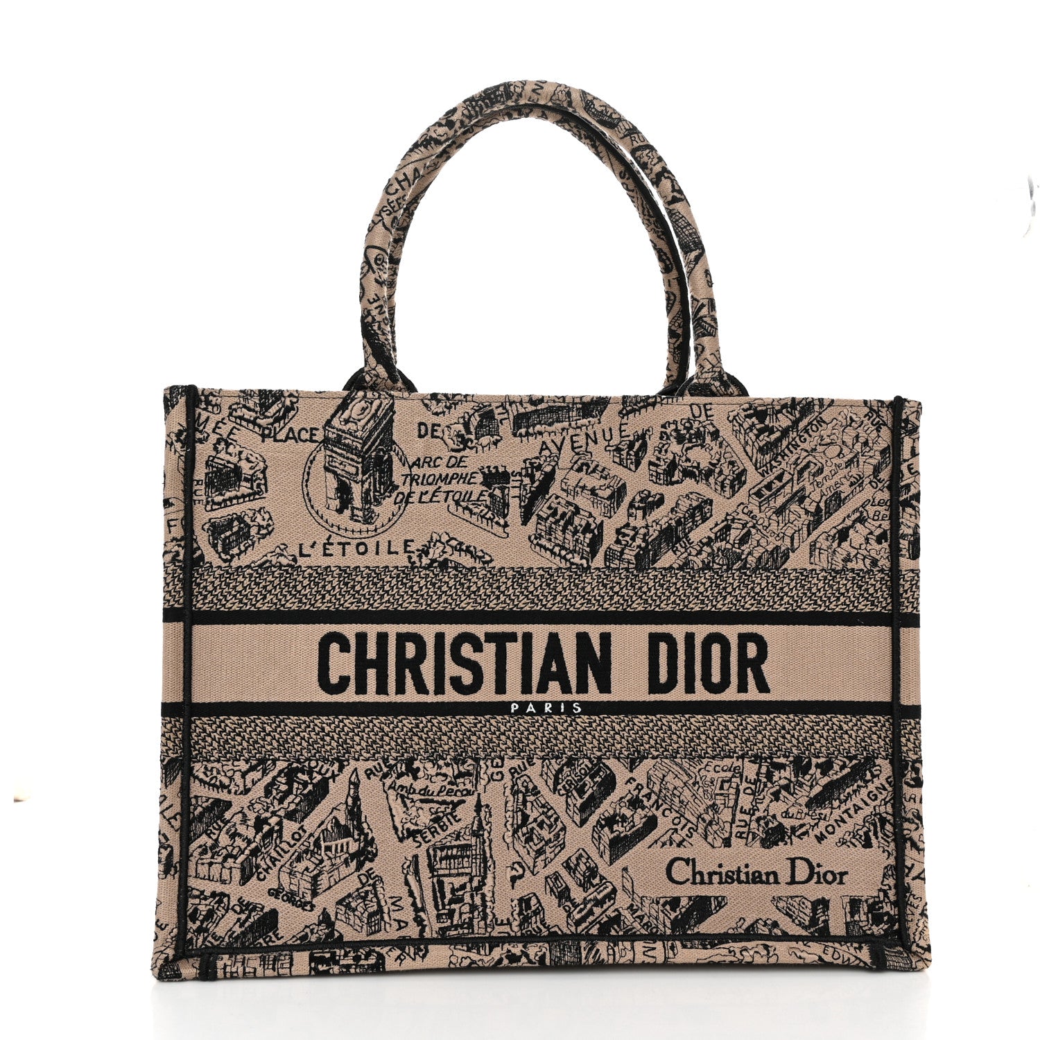 Christian Dior Canvas Embroidered Medium Plan De Paris Book Tote Beige Multi 1 of 13