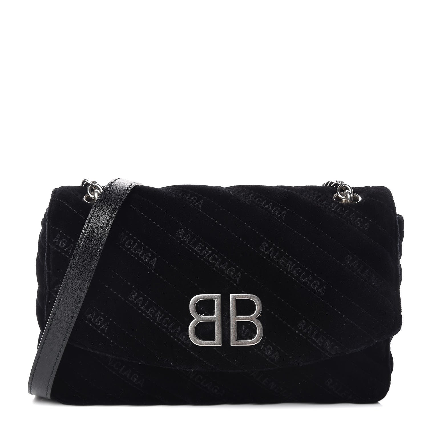 Balenciaga Velvet Logo Matelasse BB Chain Wallet Black 1 of 8