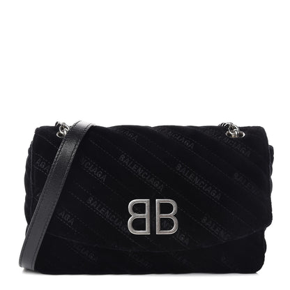 Balenciaga Velvet Logo Matelasse BB Chain Wallet Black 1 of 8