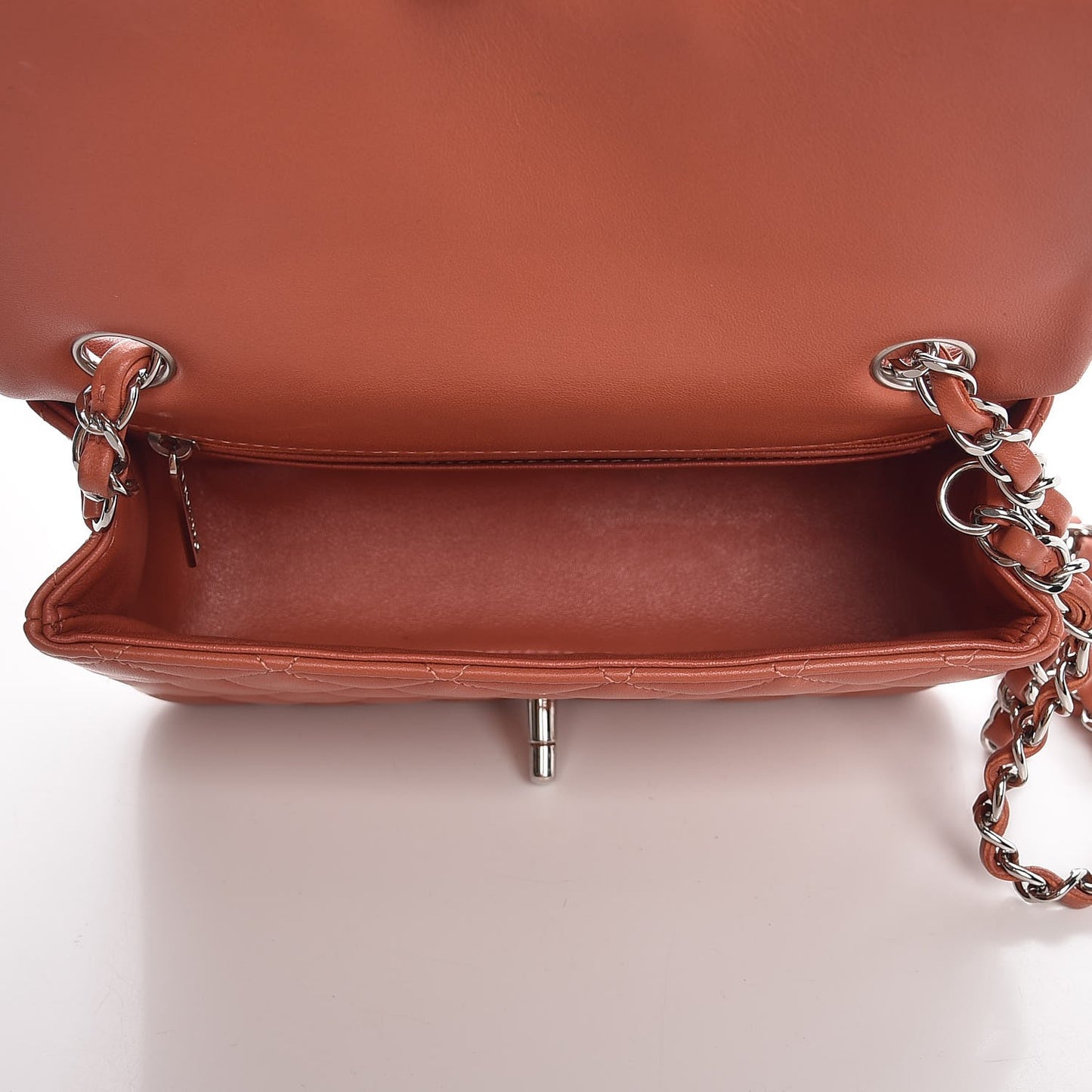 Lambskin Quilted Mini Rectangular Flap Orange