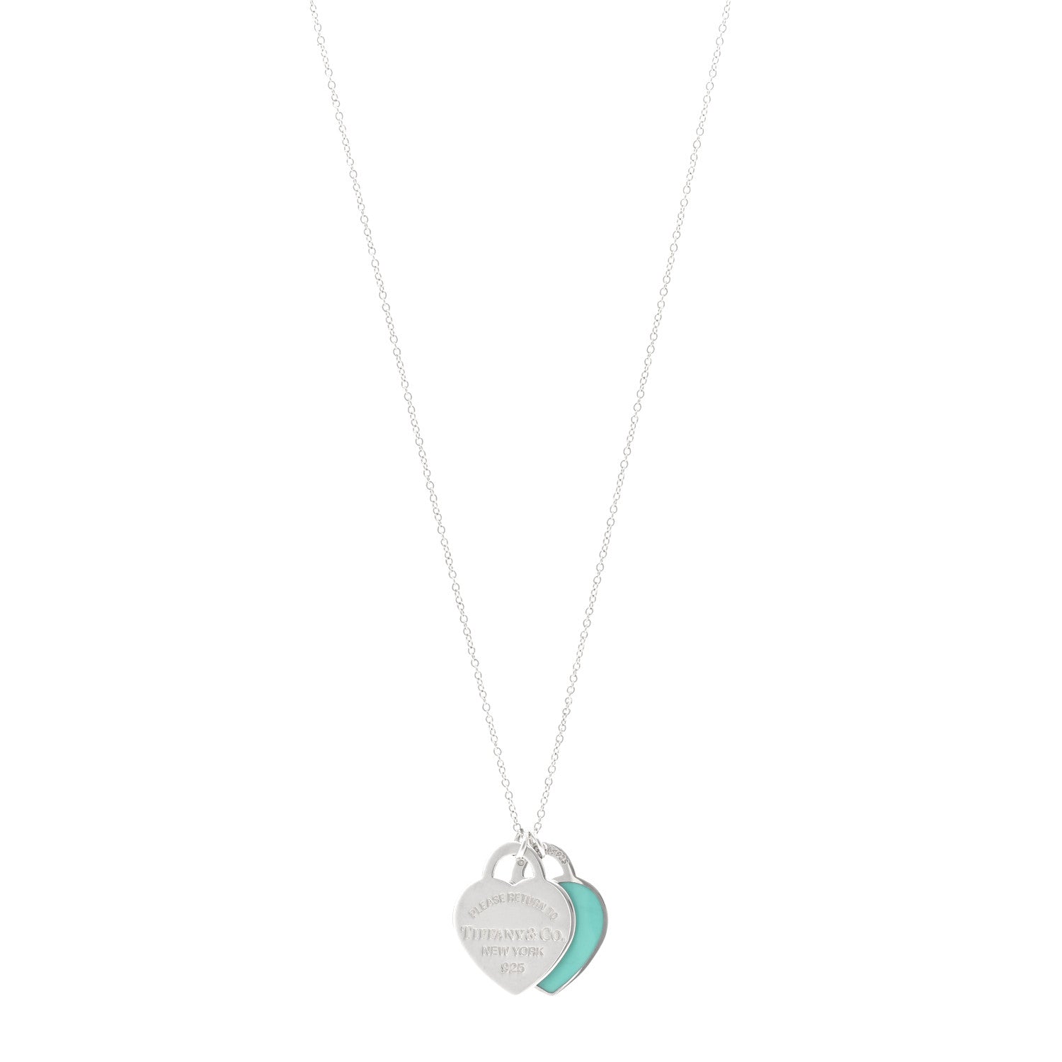 Tiffany Sterling Silver Enamel Return to Tiffany Double Heart Tag Pendant Necklace Blue 1 of 5