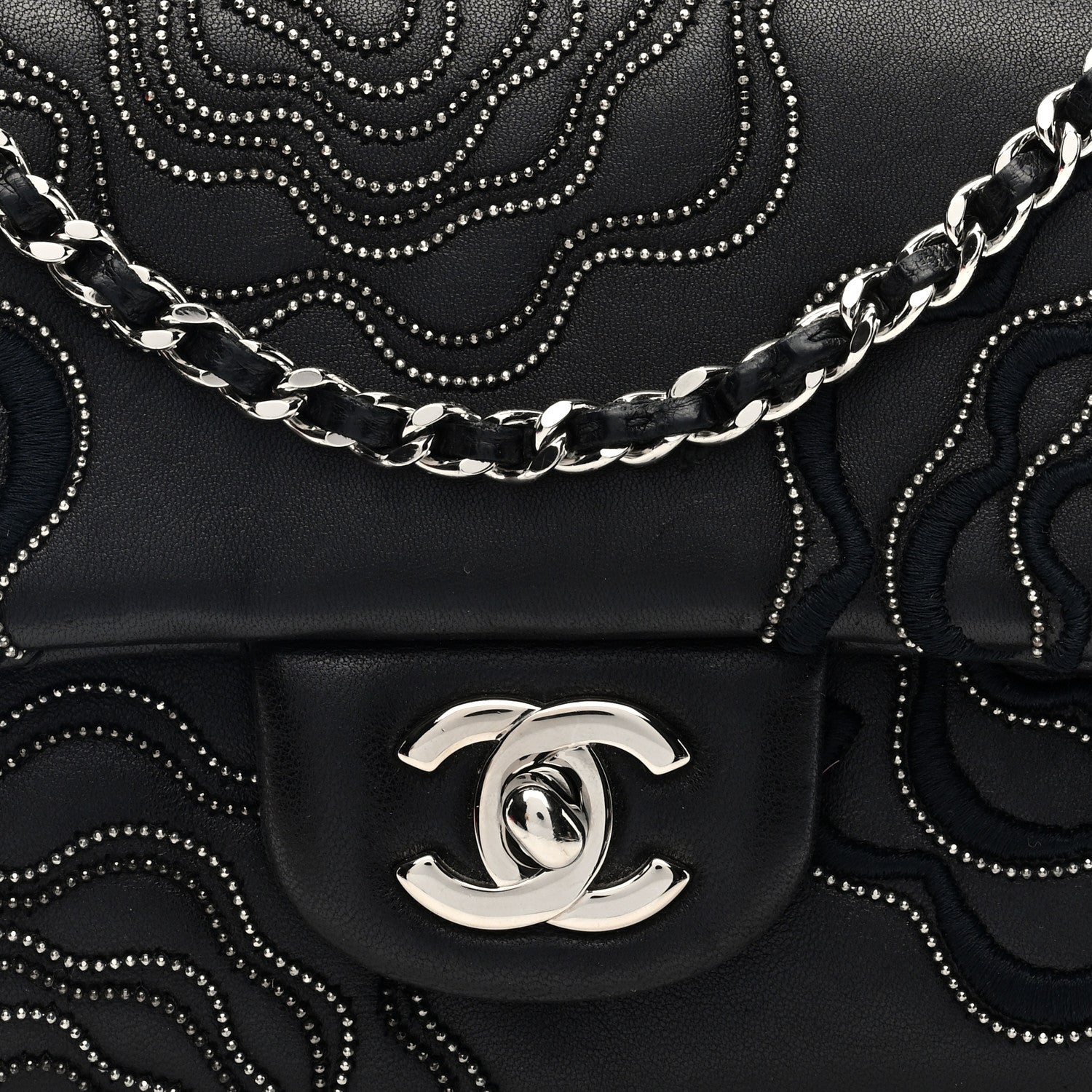 Chanel Lambskin Embroidered Camellia Follies Flap Black 8 of 10