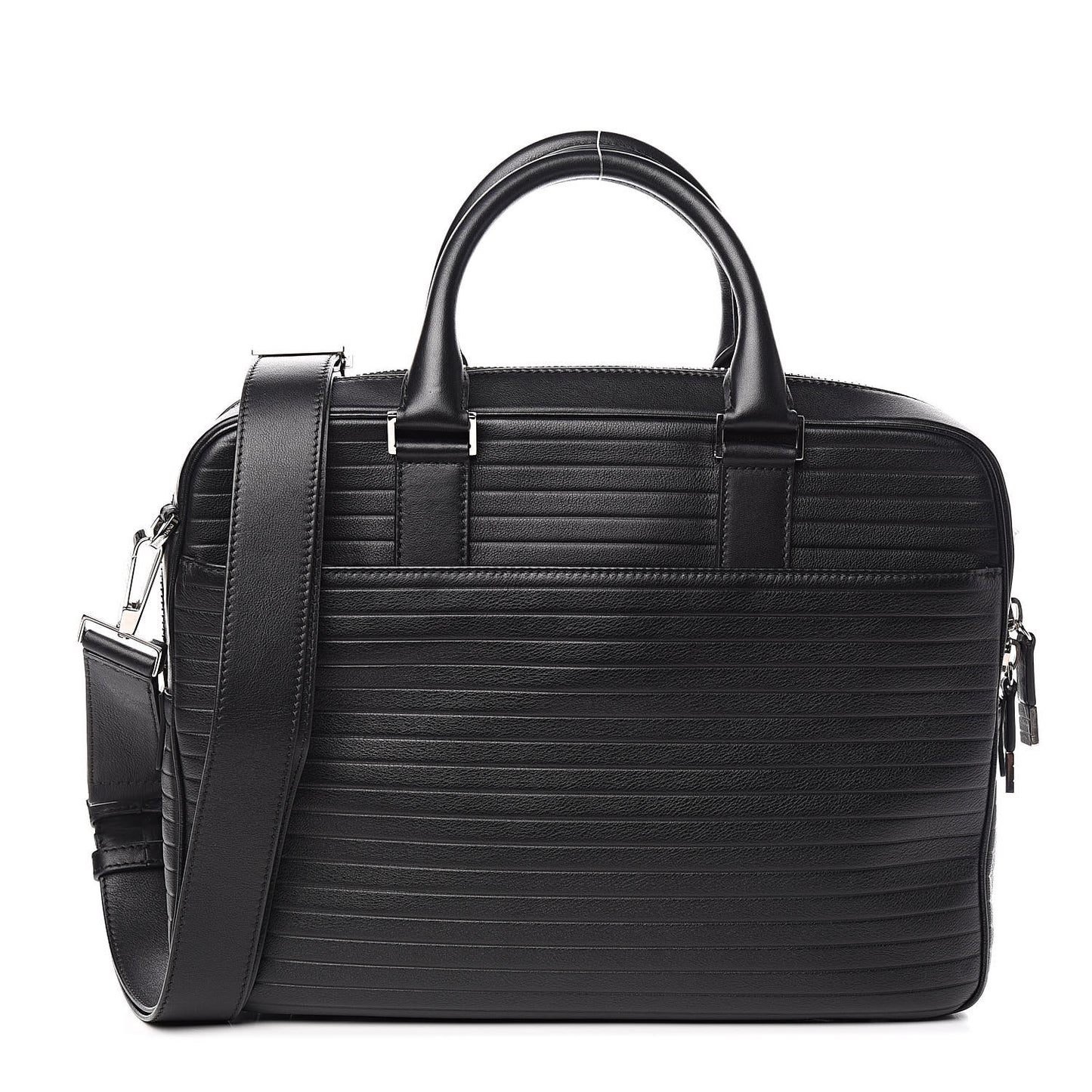 HOMME Calfskin Ribbed Briefcase Black
