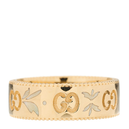 Gucci 18K Yellow Gold Enamel 6mm Icon Blooms Ring 49 4.75 1 of 5