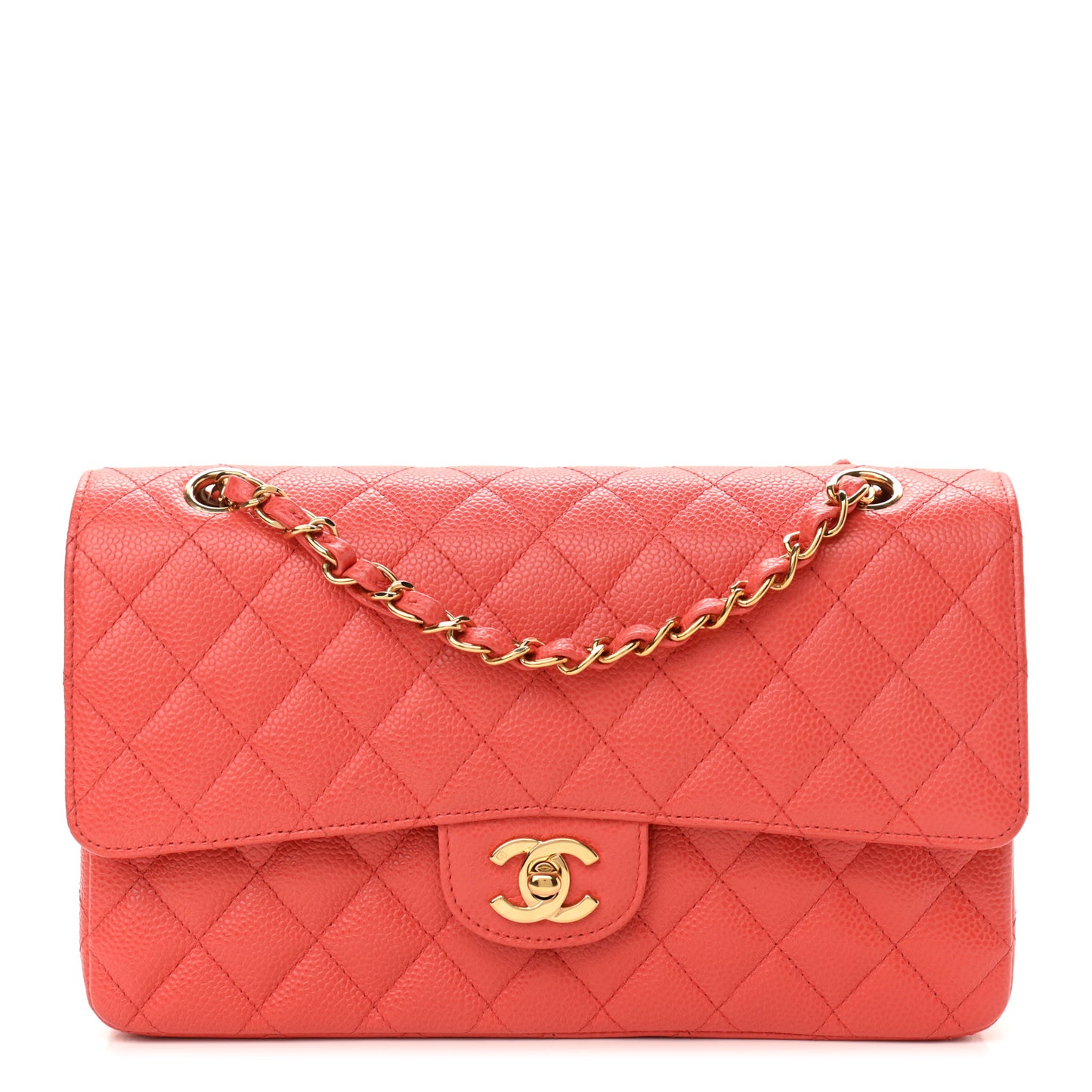 Caviar Quilted Medium Double Flap Light Red