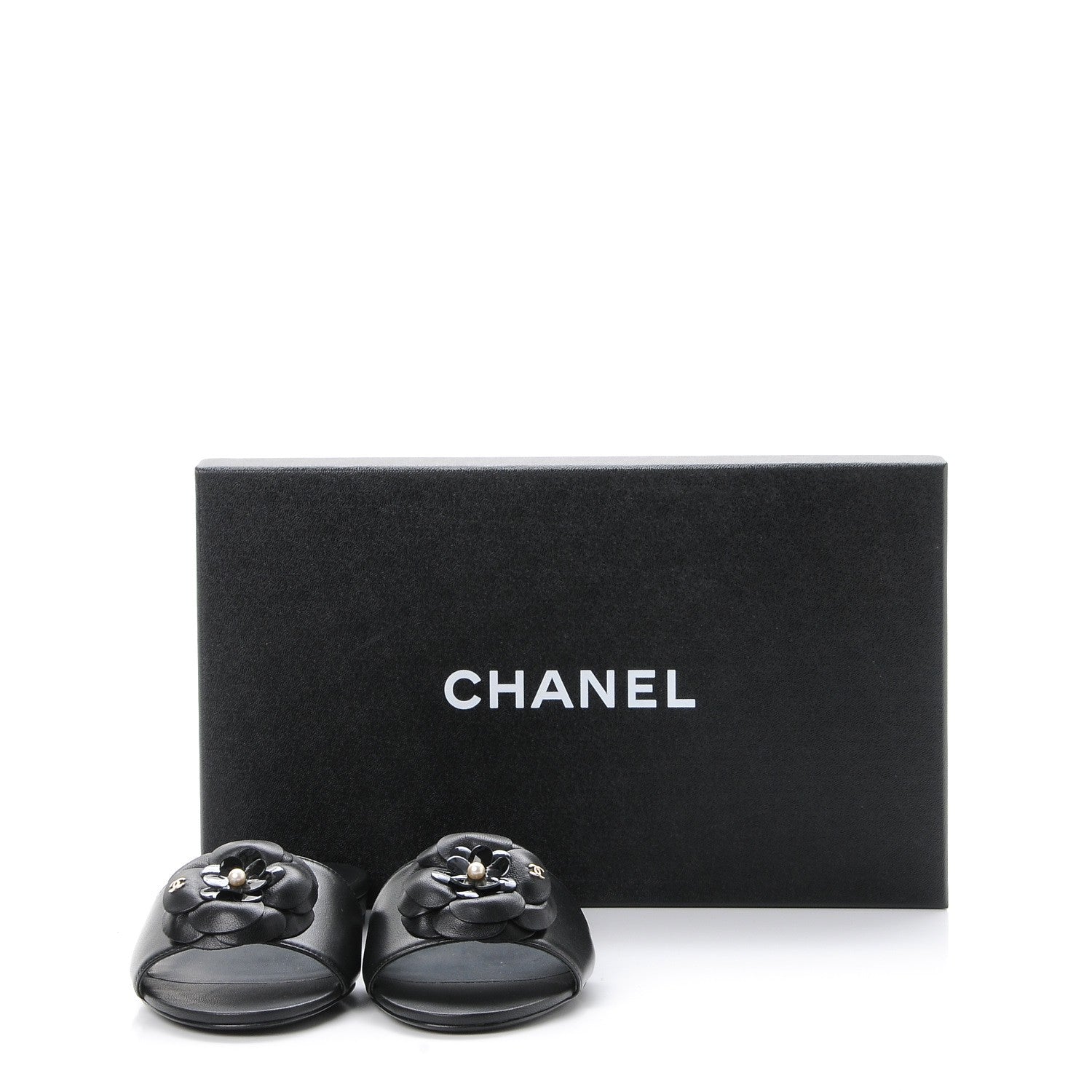 Chanel Lambskin Camellia Pearl Slides 35 Black 9 of 9