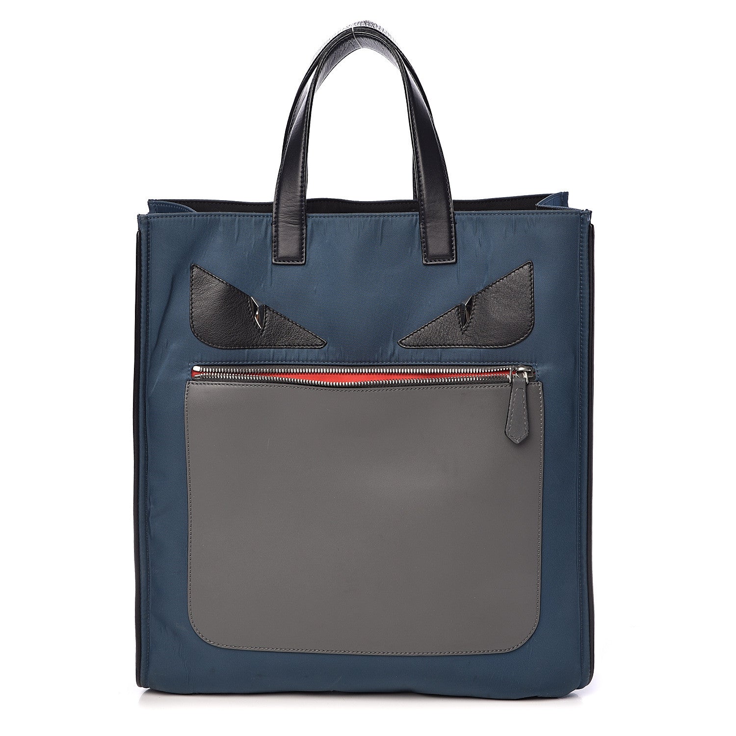Fendi Nylon Vitello Bag Bug Tote Marine Acciaco 1 of 20