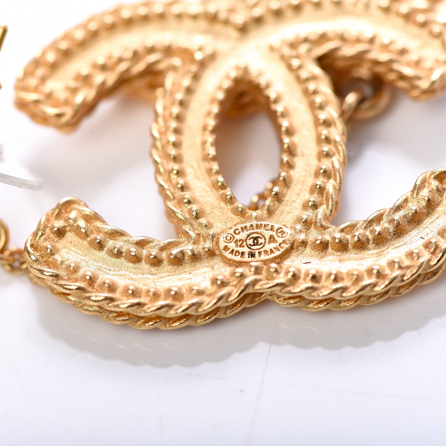 Chanel CC Drop Earrings Matte Gold 4 of 4
