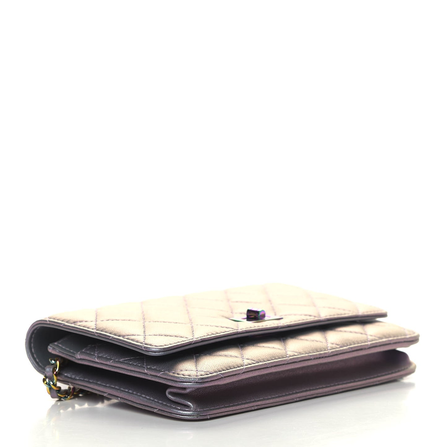 Iridescent Lambskin Quilted Reissue Wallet On Chain WOC Light Purple