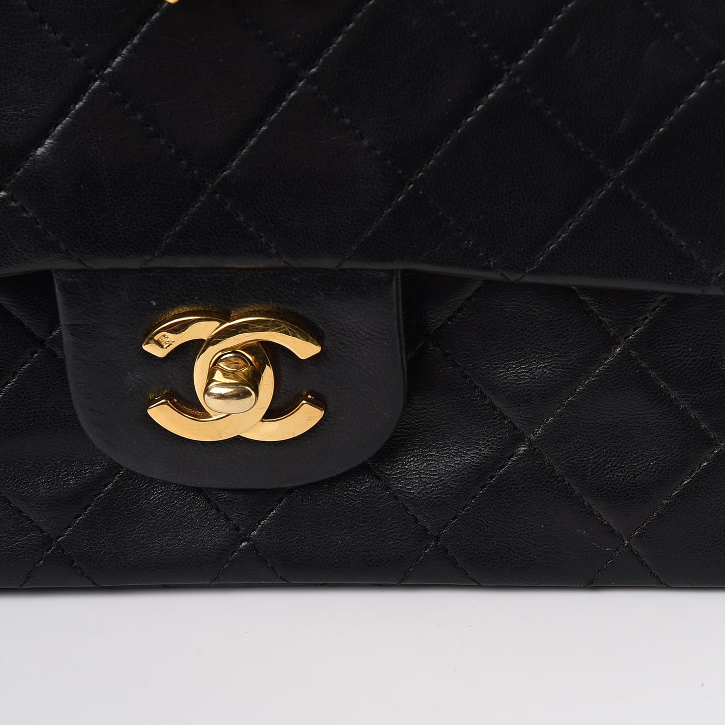 Lambskin Quilted Medium Double Flap Black