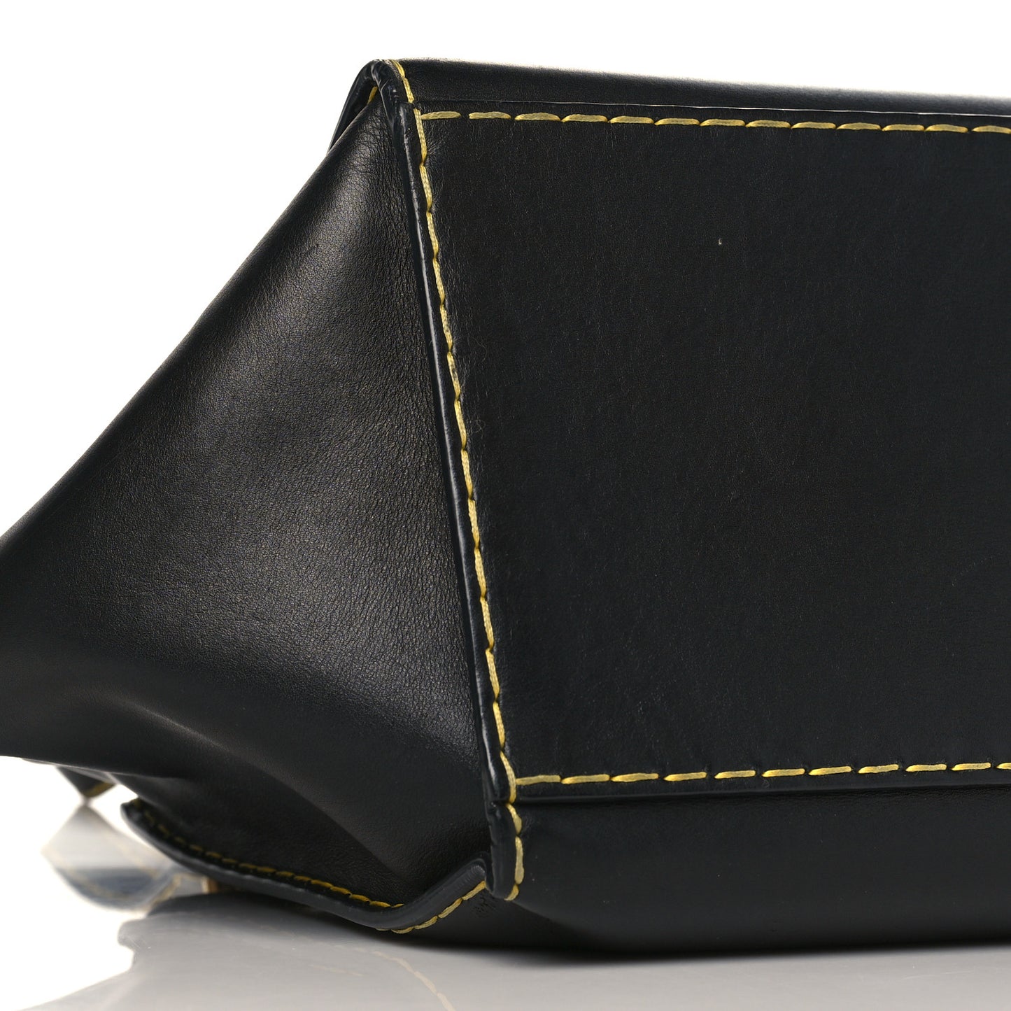 Smooth Calfskin Yellow Stitching Medium Trapeze Black