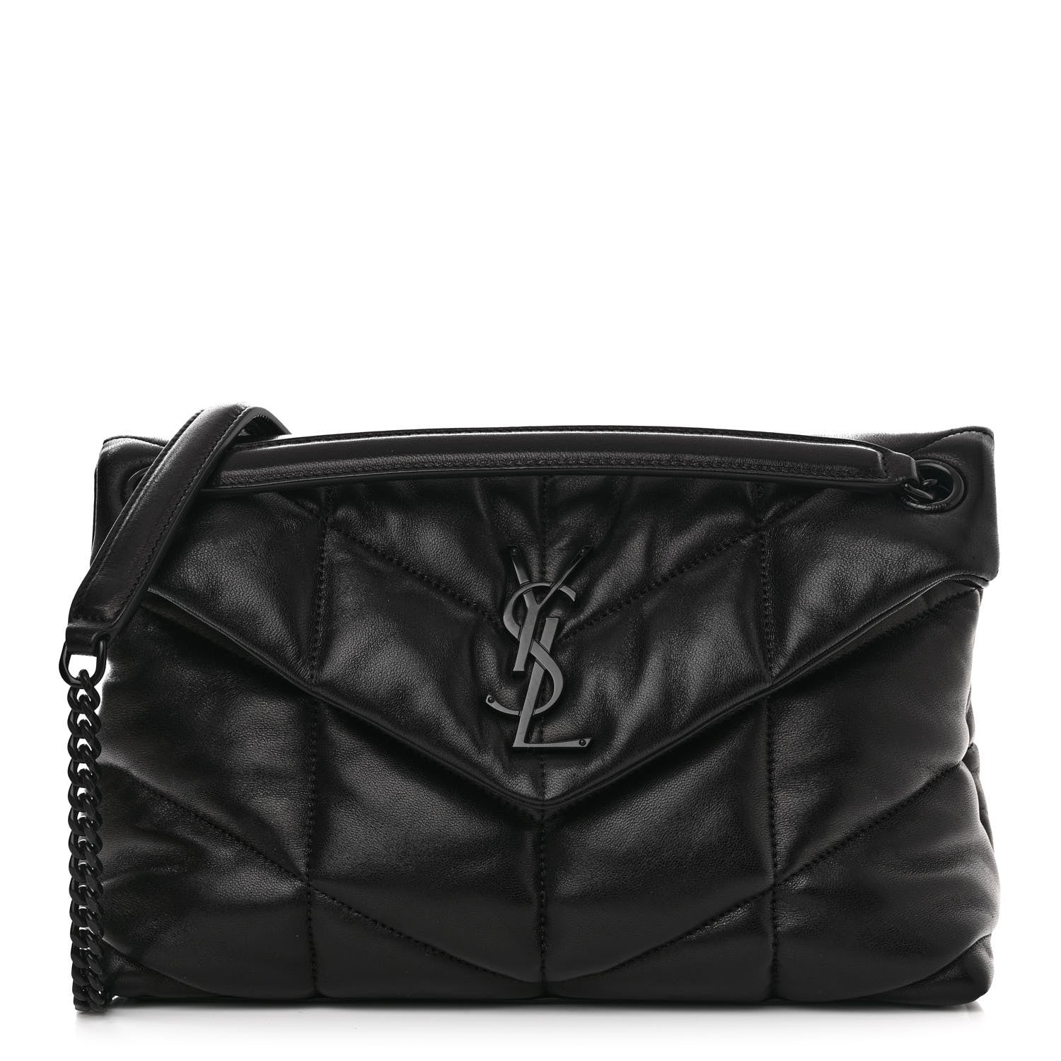 Saint Laurent Lambskin Quilted Monogram Monochrome Small Loulou Puffer Chain Satchel Black 1 of 12