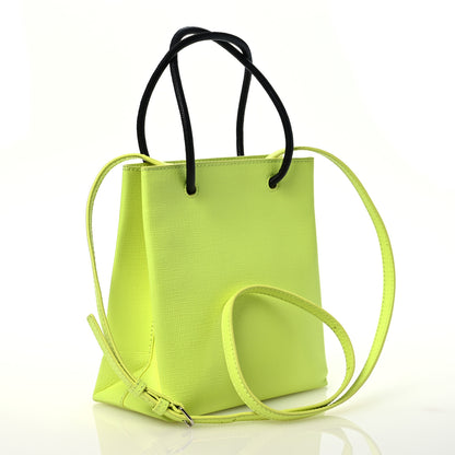 Balenciaga Squared Calfskin Logo Shopping Tote XXS Lime 3 of 13