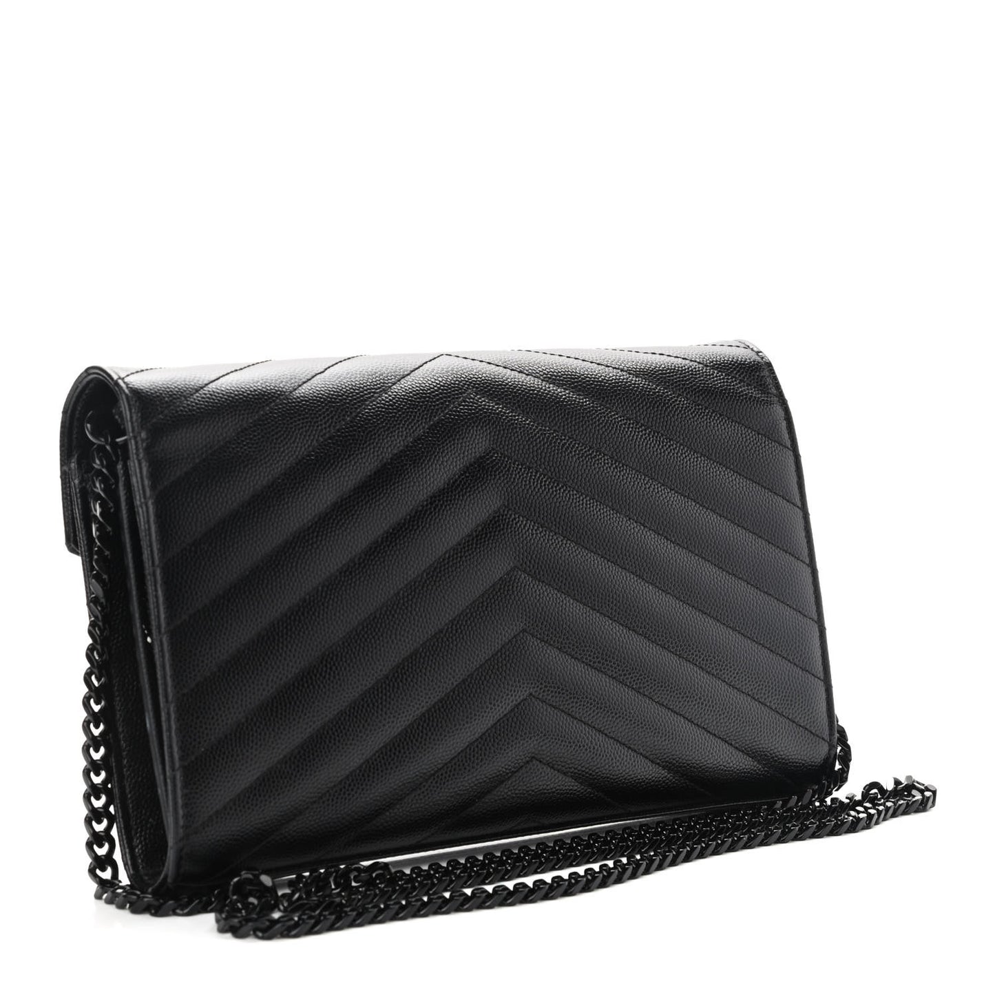 Grain De Poudre Matelasse Chevron Monogram Chain Wallet Black