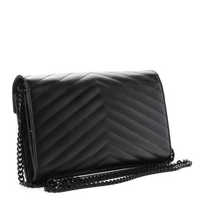 Saint Laurent Grain De Poudre Matelasse Chevron Monogram Chain Wallet Black 2 of 16