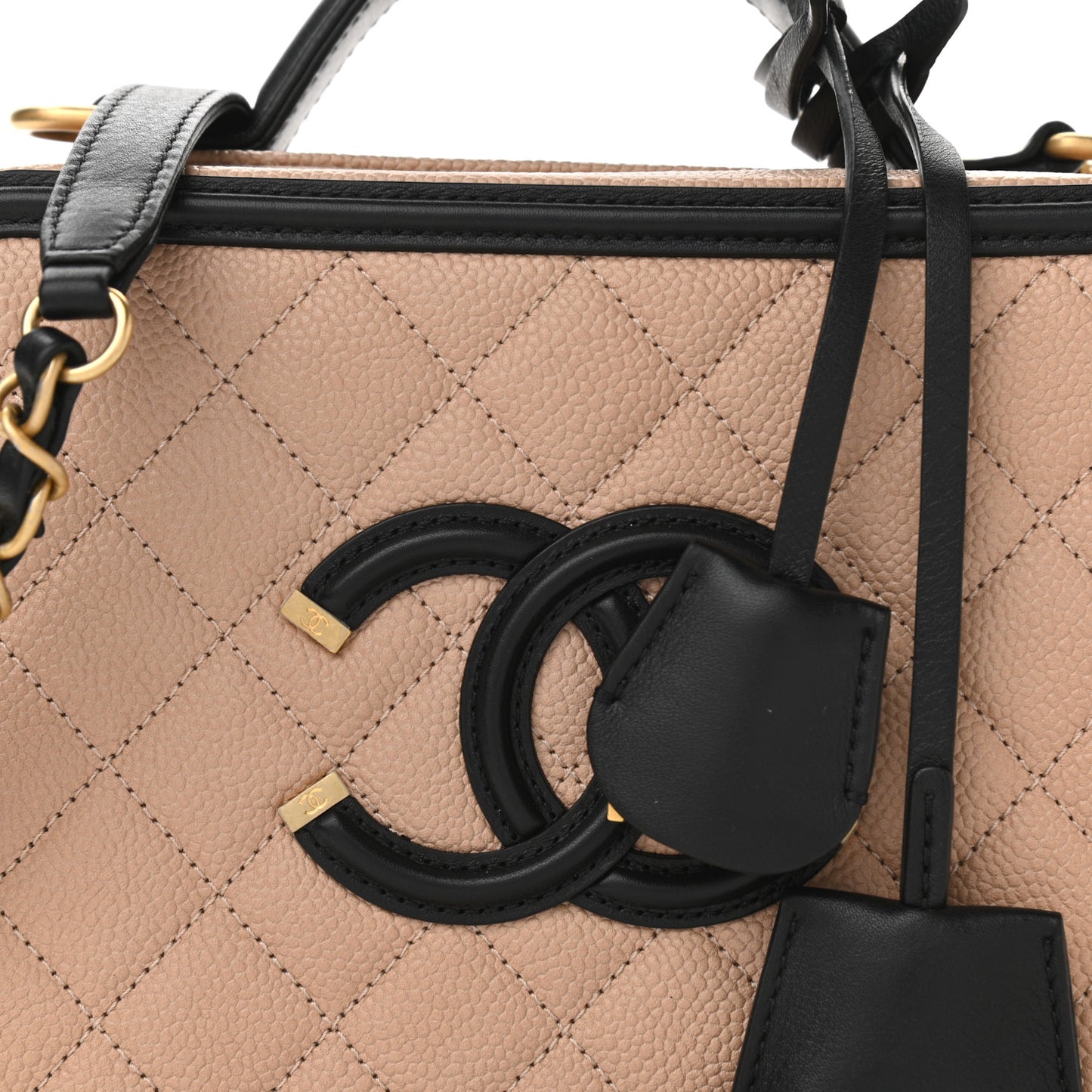 Caviar Quilted Medium CC Filigree Vanity Case Beige Black
