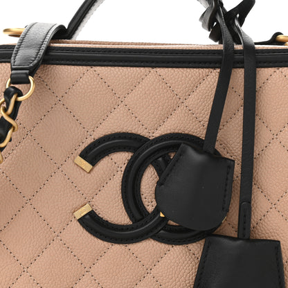Chanel Caviar Quilted Medium CC Filigree Vanity Case Beige Black 8 of 11