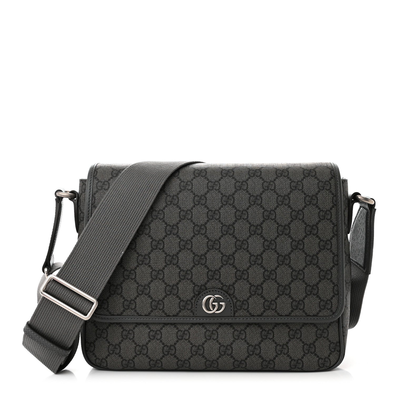 Gucci Tender GG Supreme Monogram Textured Dollar Calfskin Ophidia Messenger Bag Grey Black Graphite Grey 1 of 13