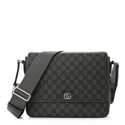 Gucci Tender GG Supreme Monogram Textured Dollar Calfskin Ophidia Messenger Bag Grey Black Graphite Grey 1 of 13