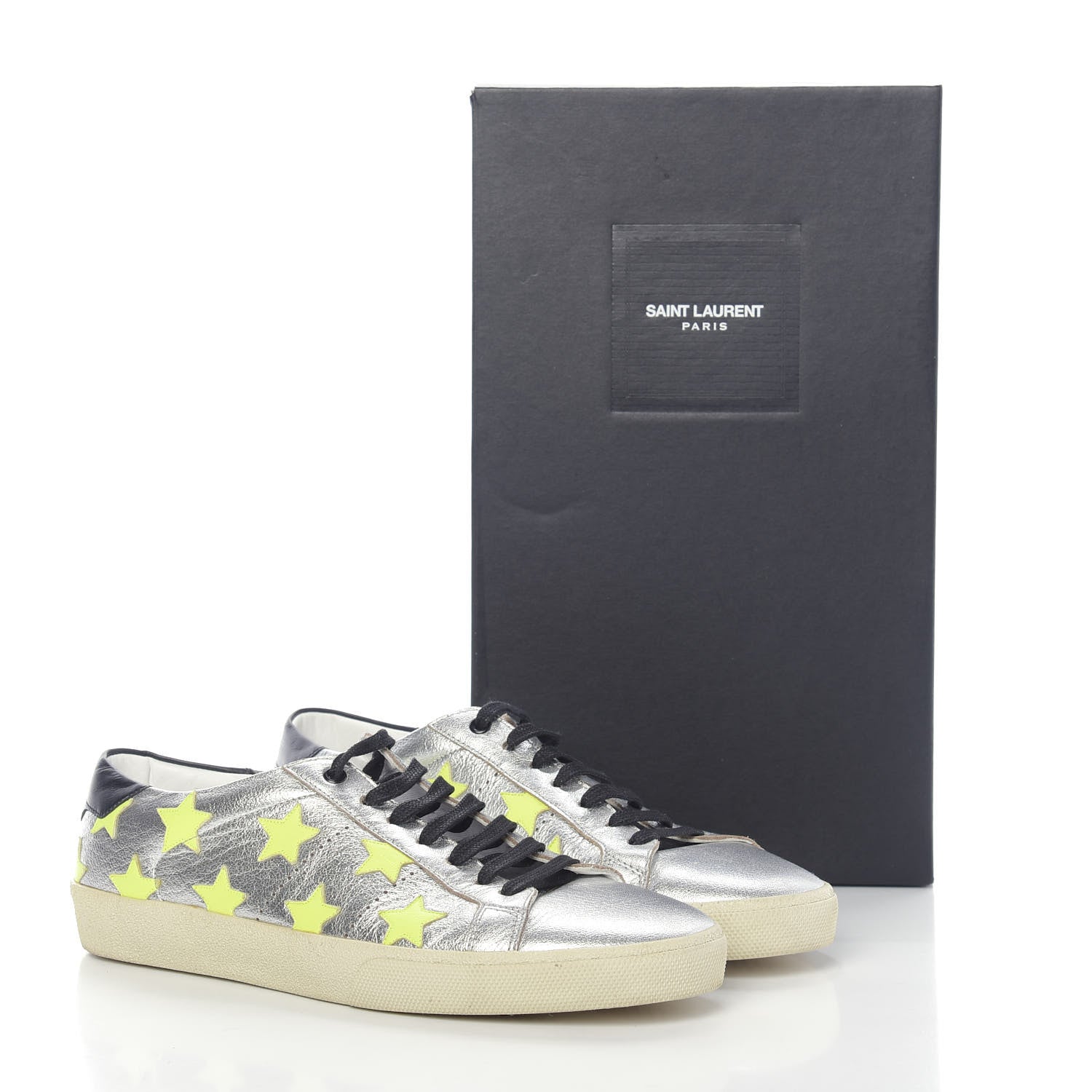 Saint Laurent Metallic Calfskin Star Court Sneakers 43.5 Silver Green 9 of 9