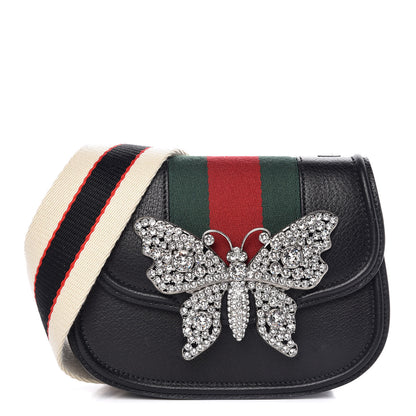 Gucci Calfskin Web Crystal Butterfly Stripe Small Totem Shoulder Bag Black 1 of 11