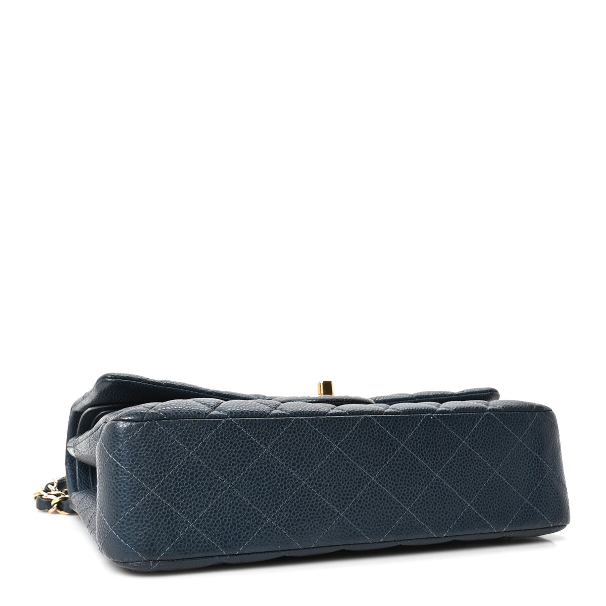 Chanel Metallic Caviar Quilted Medium Double Flap Dark Blue 4 of 10