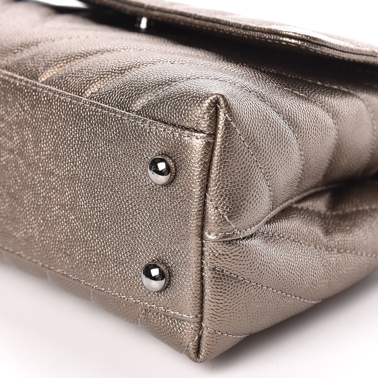 Chanel Metallic Caviar Chevron Quilted Mini Coco Handle Flap Light Gold 7 of 11