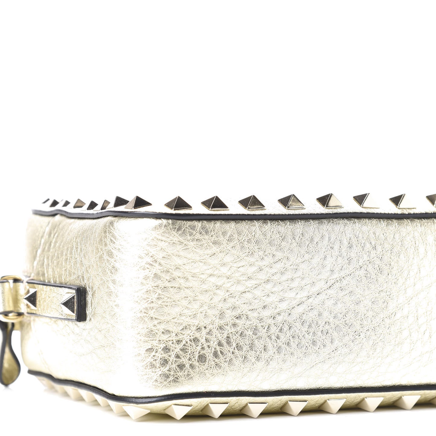 Metallic Pebbled Calfskin Rockstud Camera Crossbody Bag Platino