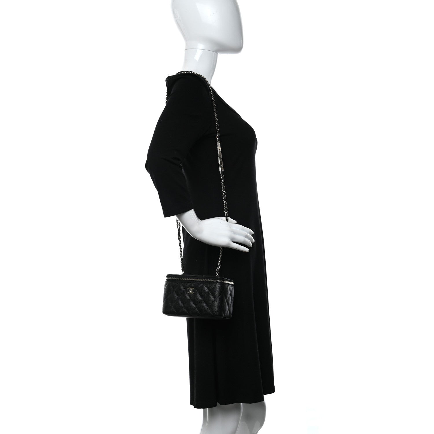 Chanel Caviar Quilted Small Tiny CC Vanity Case With Chain Black 2 of 9