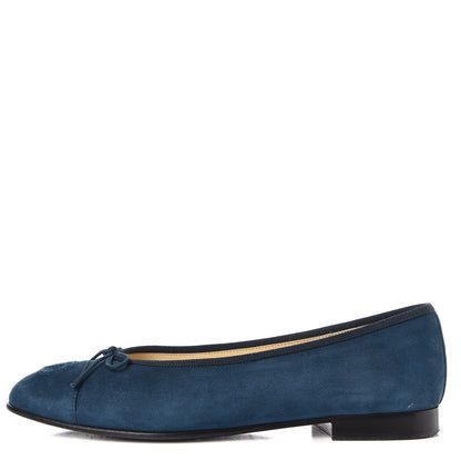 Chanel Suede Cap Toe CC Ballerina Flats 37.5 Blue 1 of 11
