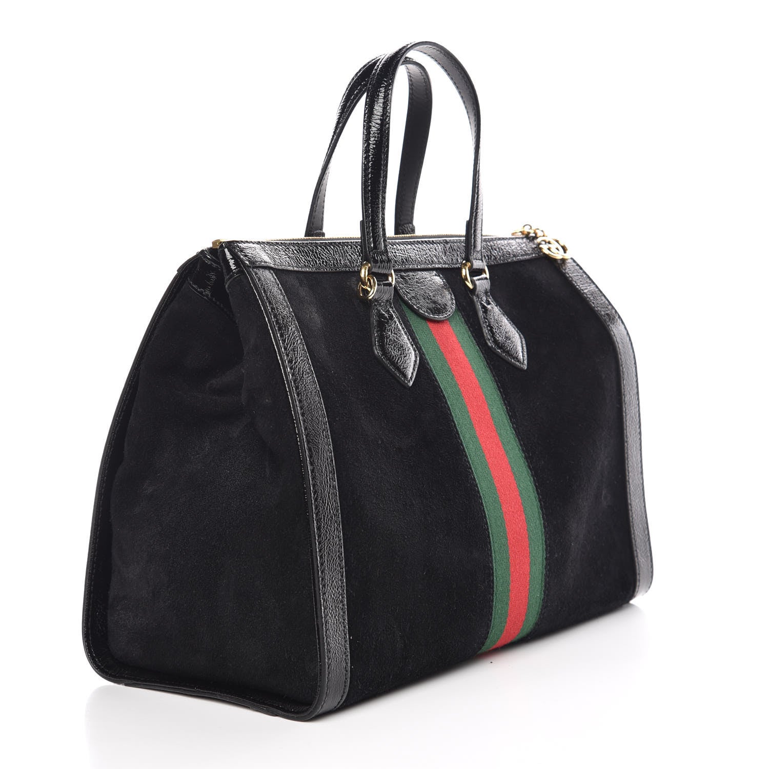 Gucci Suede Patent GG Web Medium Ophidia Tote Bag Black 3 of 12