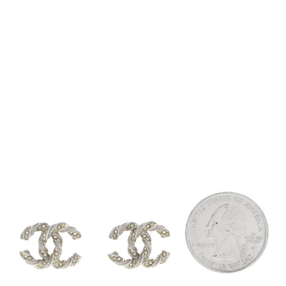 Chanel Crystal Twisted CC Earrings Silver 2 of 5
