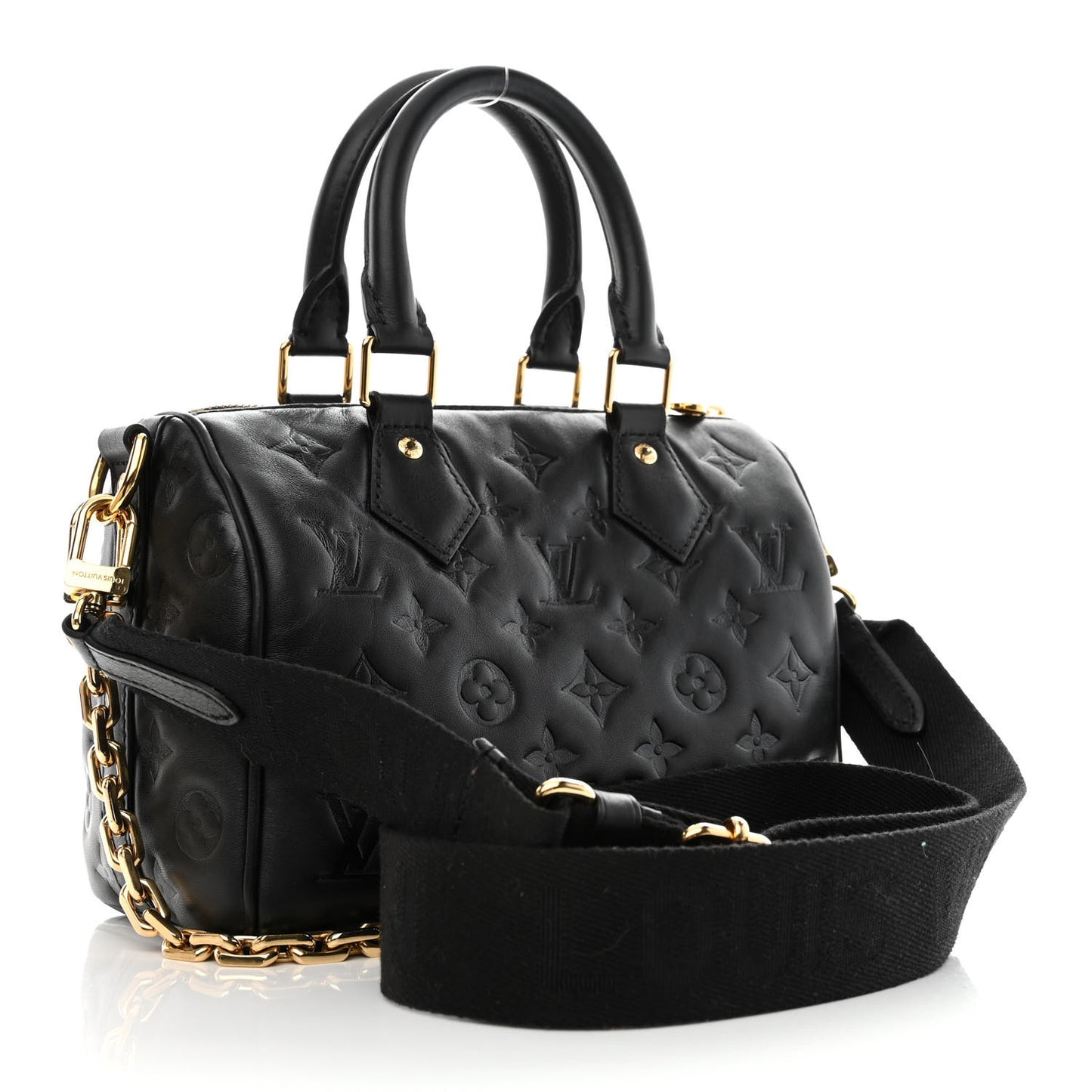 Lambskin Embossed Monogram Speedy 22 Bandouliere Black